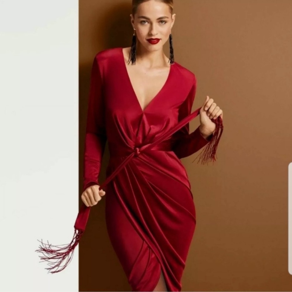 Altuzarria Red Silk Tie V neck Dress size 2